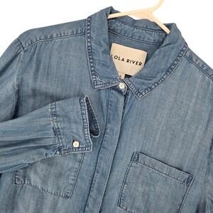 Lola River Womens LARGE Tencel Lyocell Casual Western Blue Button Down Shirt